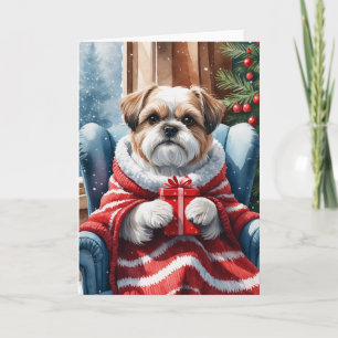 Cartão Cozy Shih Tzu com presentes Arte Aquarela de inver