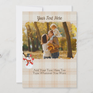 Cartão Cozy Xadrez de Natal Tartan Tan Neutral Snowman