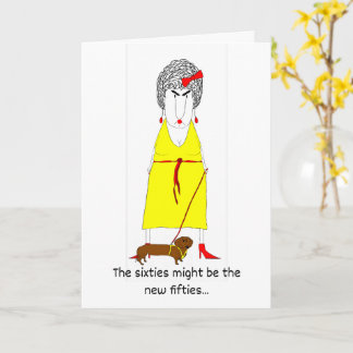 Cartão Crabby Baby Boomer with Yellow Dress and Dog