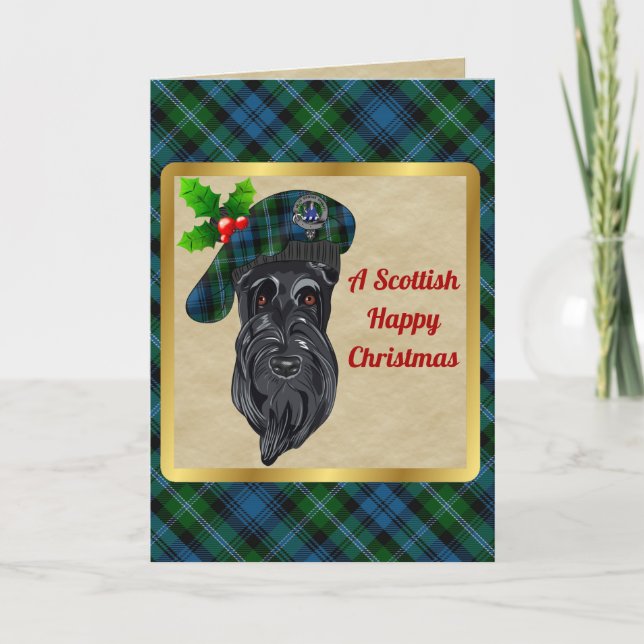 Cartão Crachá de Lyon Clan e Tartan Xmas Personalizado (Frente)
