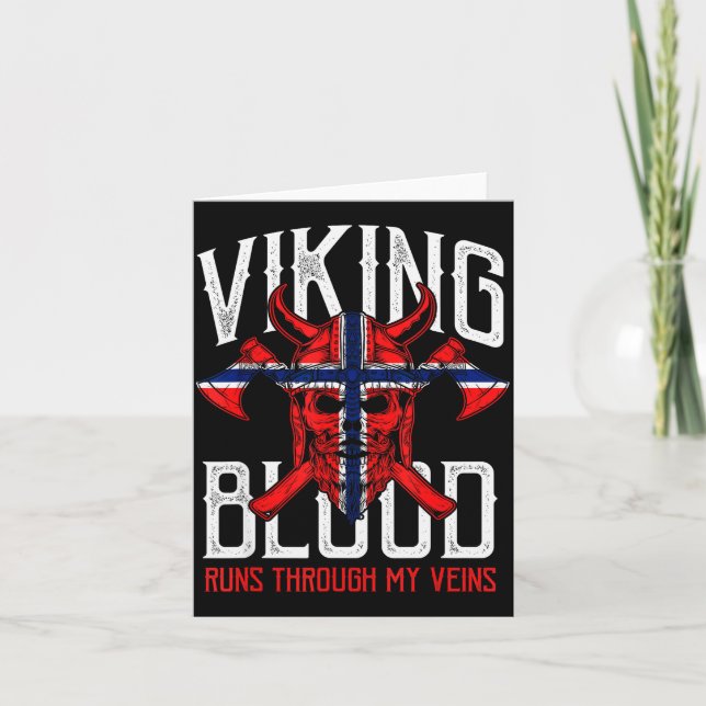 Cartão Cráneo de Sangue Viking Bandeira Norueguesa Orgulh (Frente)