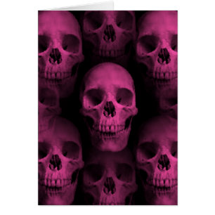 Cartão Crânio bonito feminino do rosa quente do punk