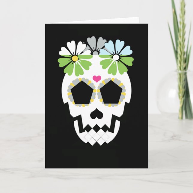 Cartão Crânio Com Flores (Frente)