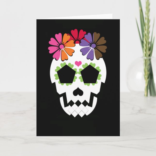 Cartão Crânio Com Flores (Frente)