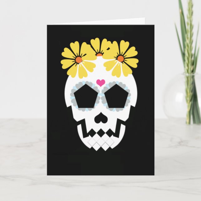 Cartão Crânio Com Flores Amarelas (Frente)