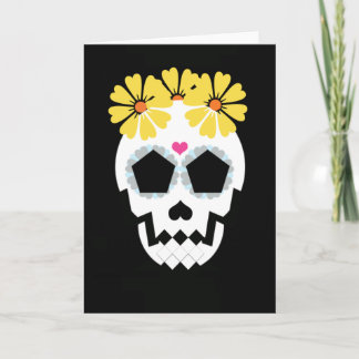 Cartão Crânio Com Flores Amarelas