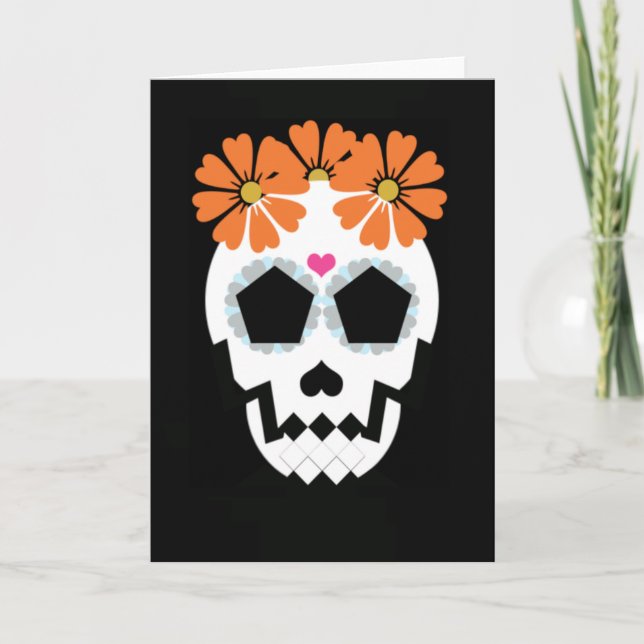 Cartão Crânio Com Flores De Laranja (Frente)