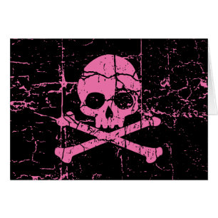 Cartão Crânio cor-de-rosa gasto e Crossbones