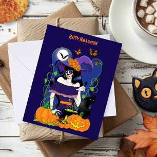 Cartão Crânio de Açúcar de Bruxas do Halloween