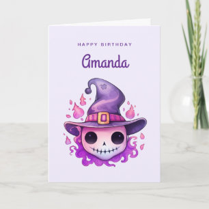 Cartão Crânio em um Chapéu de Bruxa Aniversário Caprichos