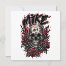 Cartão Crânio Gótico Mike com Rosas Vermelhas e Chamas