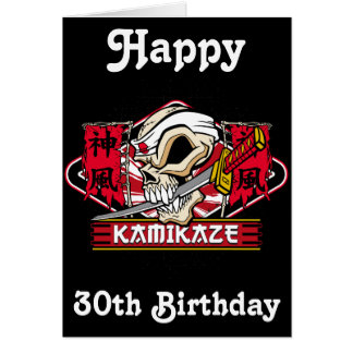 Cartão Crânio Kamikaze com espada japonesa