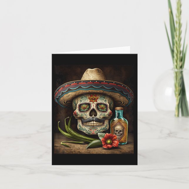 Cartão Crânio Mexicano Tequila Sombrero Cinco De Mayo (Frente)