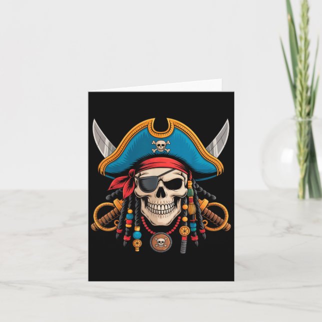 Cartão Crânio Pirata E Crossbones Skeleton Halloween Para (Frente)