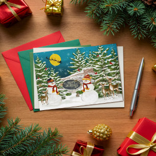 Cartão Crânios de inverno de Snowman e Woodland