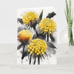 Cartão Craspedia - Flores aquarela