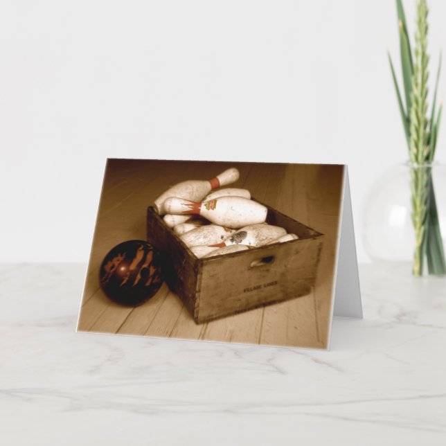 Cartão Crate de Pinos de Boliche Velhas (Frente)