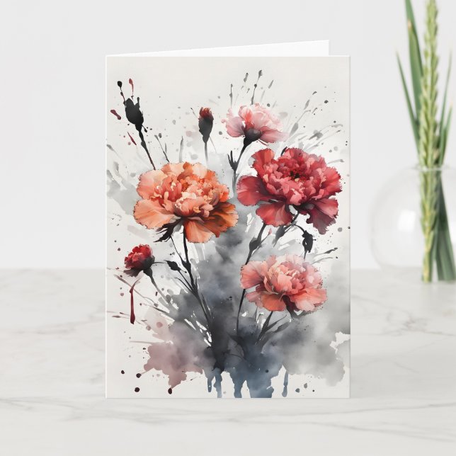 Cartão Cravo - Flores de aquarela (Frente)