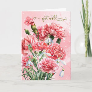 Cartão Cravos Rosa com Flores de Galanthus para Melhoras