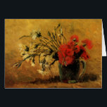 Cartão Cravos vermelhos e brancos de Vincent van Gogh<br><div class="desc">Vase com cravos vermelhos e brancos em fundo amarelo por Vincent van Gogh. Este apos impressionismo de arte safena ainda apresenta uma pintura floral viva com um buquê de flores de cravos florescentes do jardim em um vaso. Sobre o artista: Vincent Willem van Gogh (1853-1890) foi um dos mais famosos...</div>