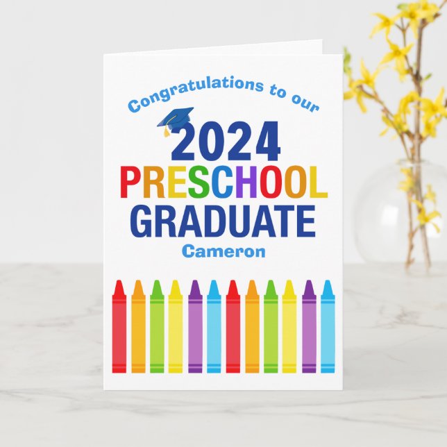 Cartão Crayon Personalizado de Graduação Pré-Escolar 2024 (Flor Amarela)