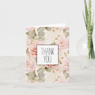Cartão Cream Blush Rosas Rosa Floral Obrigado