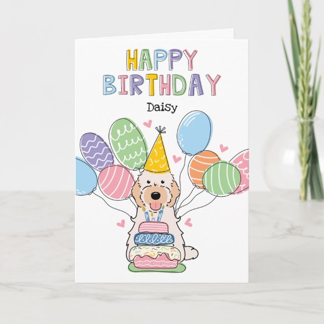 Cartão Cream Cockapoo Cavapoo Dog Feliz Aniversário (Frente)