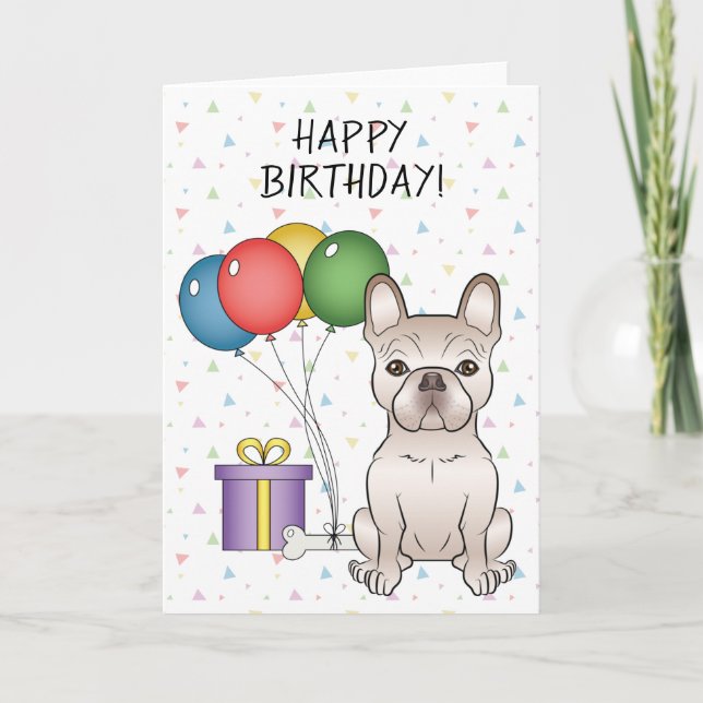 Cartão Cream French Bulldog Cartoon Dog Feliz Aniversário (Frente)