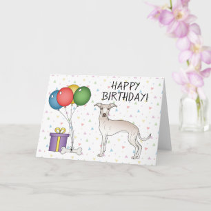 Cartão Cream italiano Greyhound Cartoon Dog Feliz Anivers