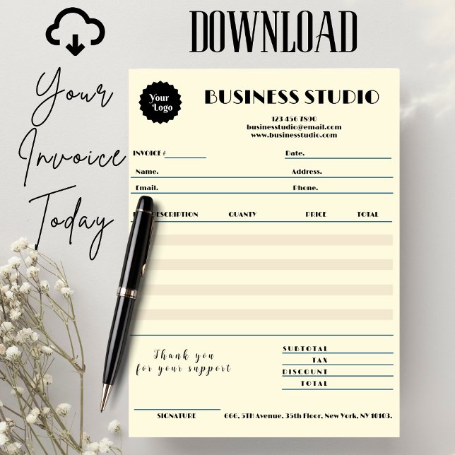 Cartão Cream Marble NFF Recebimento de Vendas para Pequen (Cream Marble Invoice Sales Receipt Small Business, Digital file, minimalist, add logo)