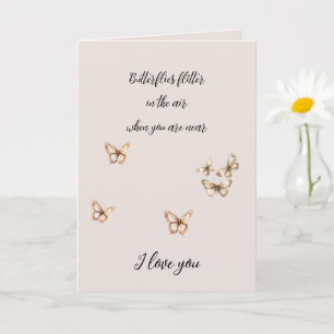 Cartão Cream Tan Brown Borboletas com Amor a Coração