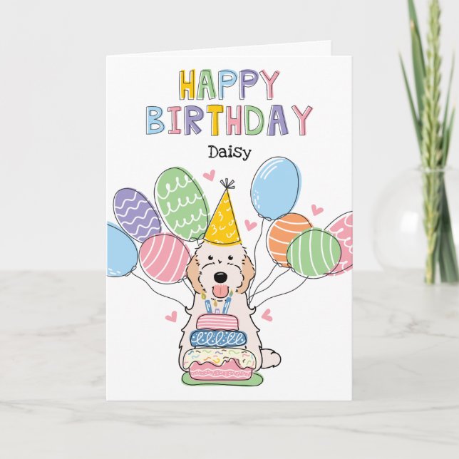 Cartão Cream White Cockapoo Cão Cavapoo Feliz Aniversário (Frente)