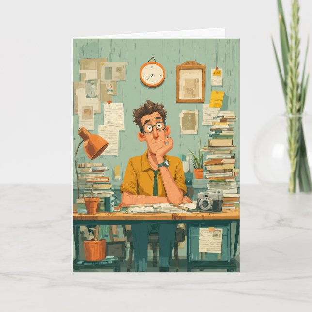 Cartão Creative Writer in Busy Office (Frente)