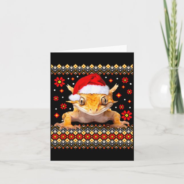 Cartão Crested Gecko Ugly Christmas Sweater  (Frente)