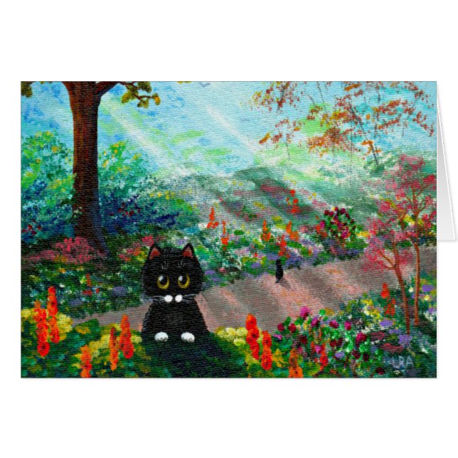 Cartão Criações de Gato Negro Whimsical (Frente horizontal)
