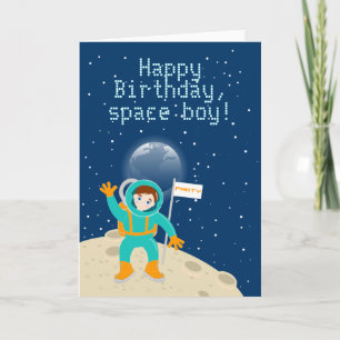 Cartão Criança astronauta na festa de aniversário da lua