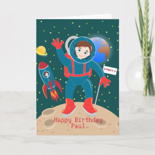 Cartão Criança astronauta na festa de aniversário da lua