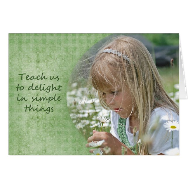 Cartão Criança com flores silvestres (Frente horizontal)