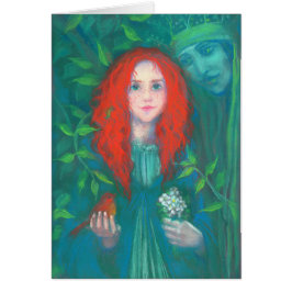 Cartão Criança da floresta, menina cabeleira vermelha, to