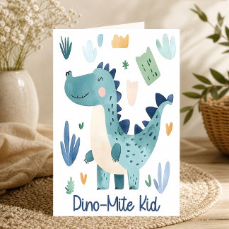 Cartão Criança Dinamita Dinossauro Azul Fofo