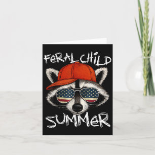 Cartão Criança Feral Divertida Verão Guaxinim Feral Retro