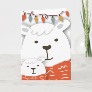 Cartão Criança Fofa E Urso Polar Pai Ou Mãe Com Cachecol