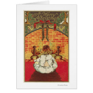 Cartão Criança na frente da Lareira