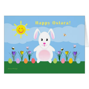 Cartão Criança - Ostara feliz - coelho no jardim