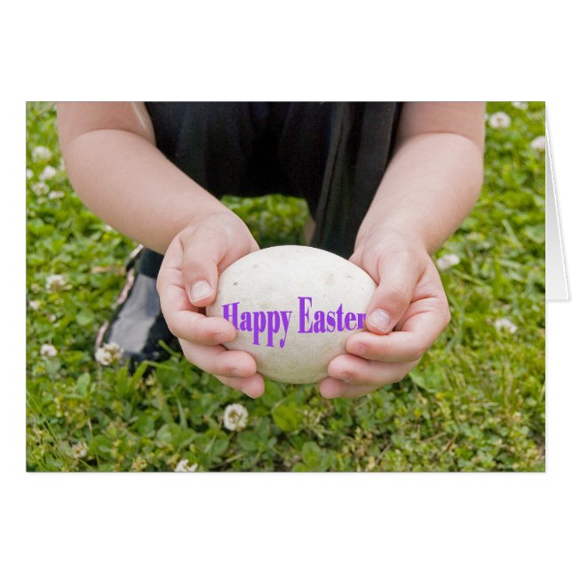 Cartão Criança Segurando Ovo De Páscoa (Frente Horizontal)