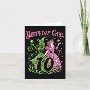 Cartão Crianças 10º aniversário Bruxa rosa e verde 10 ano