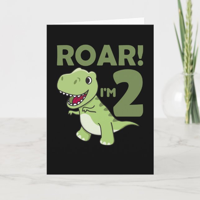 Cartão Crianças 2. Aniversário T-Rex 2 Anos Dino (Frente)