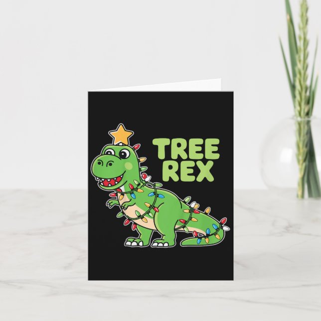 Cartão Crianças Árvores Rex Crianças de Natal Dinossauro (Frente)