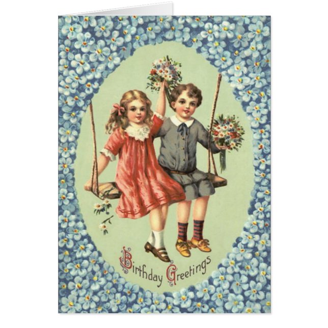 Cartão Crianças Bonitas Balançando Buquês Flores (Frente)