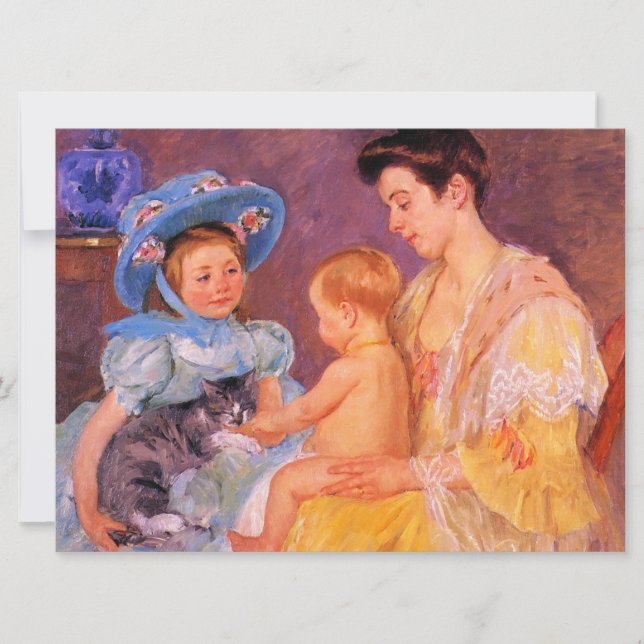 Cartão Crianças brincando com um gato (por Mary Cassatt) (Frente)